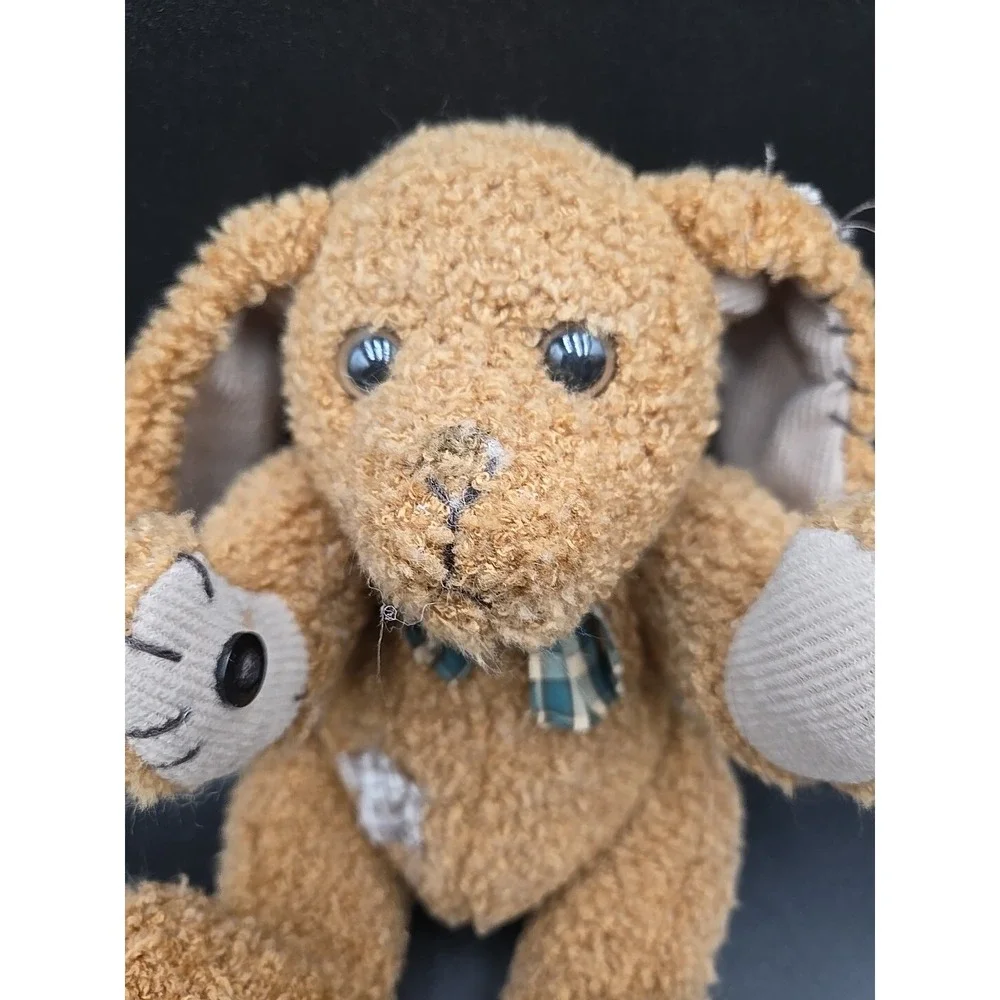 Cuddle Wit Plush Bunny Rabbit Tan‎ Sherpa Floppy Ear Patchwork Bow Tie 9 inch